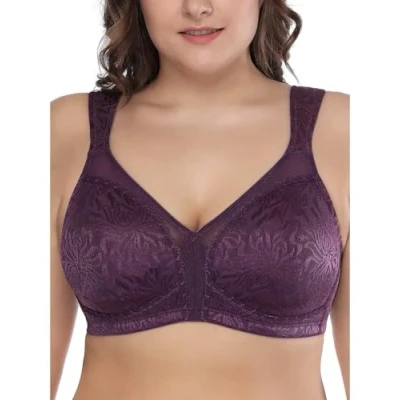 Image of Deyllo Women&#039;s Minimizer Bra Wireless Plus Size Full Coverage Comfort Everyday Non Padded Purple