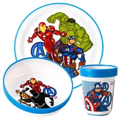 Image of Avengers 3pcs Reusable Bicolor Premium Kids Dinner Tableware Set Plate, Bowl &amp; Tumbler, BPA Free
