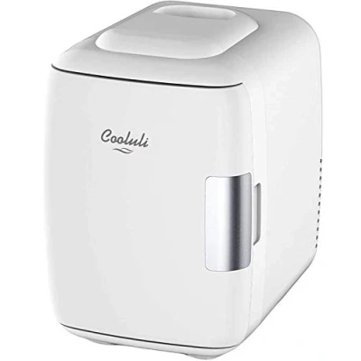 Image of Cooluli Mini Fridge for Bedroom Car, Office Desk &amp; Dorm Room Portable 4L/6 Can Electric Plug In Cooler Warmer Food, Drinks, Skincare Beauty Makeup 12v AC/DC Exclusive USB Option, White