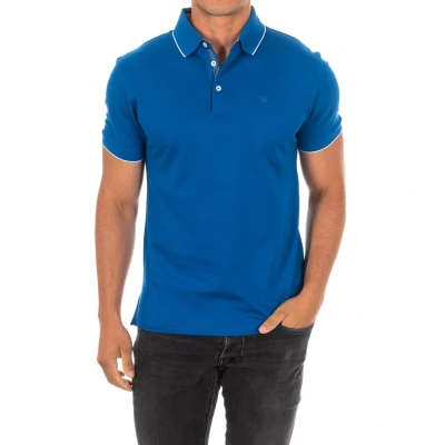 Image of Hackett London Mens short sleeved polo shirt with lapel collar HM561801 Blue Cotton Size X Small