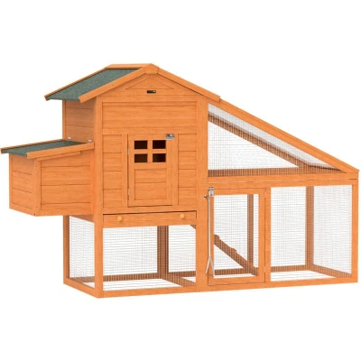 Image of PawHut Wooden Chicken Coop with Run Nesting Box Slide out Tray Ramp D51 433V01YL