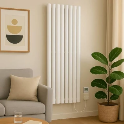 Image of Manissa Electric Radiator 1600 H x 420 W White Oval Tube Single Panel Vertical Tall Column