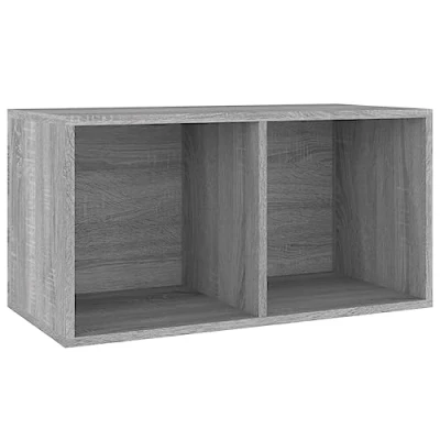 Image of vidaXL Vinyl Storage Box in Grey Sonoma Robust Backside Engineered Wood Construction for LP Collections Versatile as Filing Cabinet, Organizer, Bedside Table 71x34x36 cm