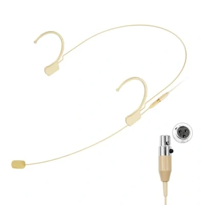 Image of KIMAFUN Beige Headset Microphone, Pro Over Ear Condenser Headworn Mic Compatible with AKG Wireless Bodypack Transmitters, Ideal for Stage Performances, Hosting, Teaching, Public Speaking, HC 810