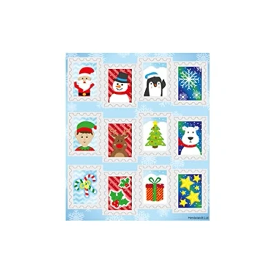 Image of HENBRANDT 144 x Christmas Stickers (12 sheets) Mini Xmas for Children Mixed Designs Stamps Reward Festive Stocking Advent Calendar Fillers Girls and Boys