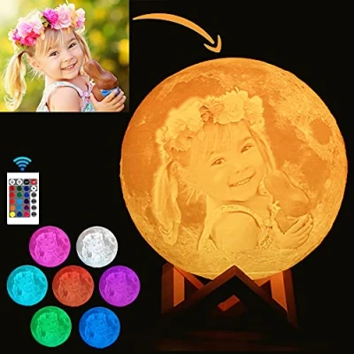 Image of Anlewo Custom Photo Moon Lamp Personalised Stand,Custom Light with 3D and Text,16 Colors,USB Charging ​Touch Night Light,Birthday,Thanksgiving,Christmas 7 in (18cm)