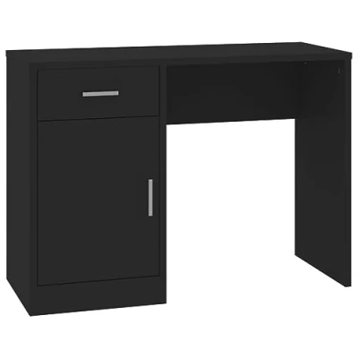 Image of vidaXL Desk with Drawer &amp; Cabinet in Black—Engineered Wood Office ample Storage Space, Modern Furniture for Home/Office, Smooth Surface Resistant to Moisture