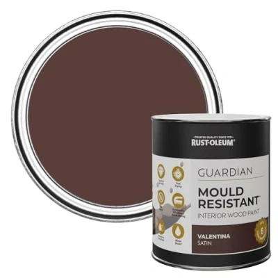 Image of Rust Oleum Red Guardian Mould Resistant Interior Wood Paint in Satin Finish Valentina 750ml