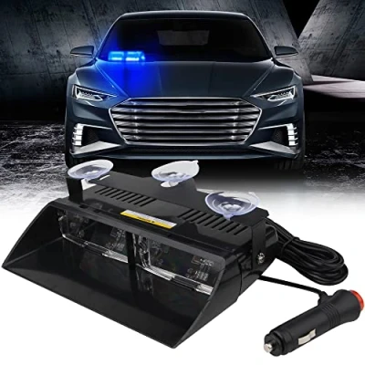 Image of yifengshun Blue LED Law Enforcement Emergency Beacon Hazard Strobe Lights High Brightness 16LEDs 12V Warning Light for Truck Trailer Interior Roof/Windshield/Dashboard with Suction Cup