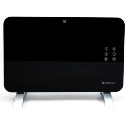 Image of Rediffusion Smart Glass Panel Heater 1000W, Works with Alexa &amp; Google Assistant, App Control, Wall Mount or Free Standing RED1000GB, Black