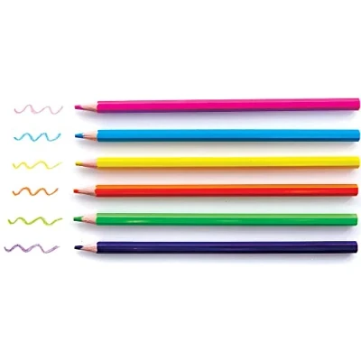 Image of Baker Ross FC847 Neon Colouring Pencils Pack of 12, for Kids and Adults, Bright Colour, Yellow,Orange,Blue,Green,Pink,Purple
