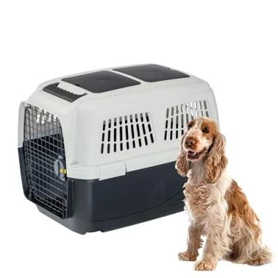 Image of Ferplast Dog Carrier CLIPPER PLUS, IATA Approved Travel Crate, Medium max 20 Kg, Pet Carrier, with Double Compartment for Accessories, Pull out Handle, 71 x 50 h 51 cm
