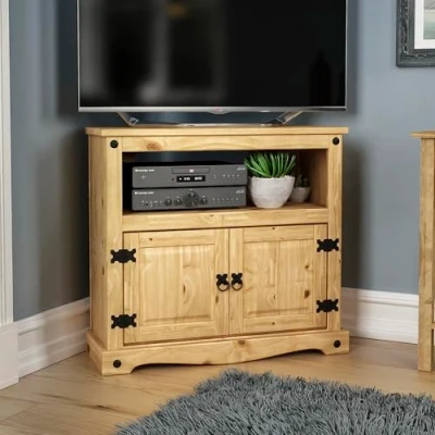 Image of Amazon Basics Corona TV Cabinet, Solid Pine Wood, Product Size: H 70 x W 77.5 D 40 cm Approx (Previously Movian brand)