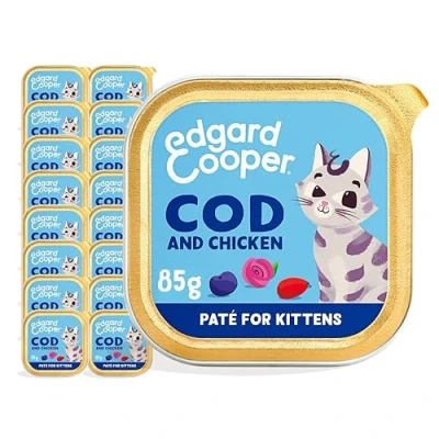 Image of Edgard &amp; Cooper Paté for Sterilized or Active Junior Cat Kitten Natural Grain Free Wet Food 85g x 18 Cod Chicken