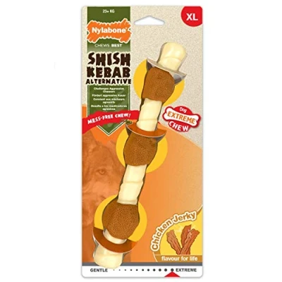 Image of Nylabone Extreme Tough Dog Chew Toy, Shish Kebab, Chicken Jerky Flavour, Mess Free, X Large, For Dogs Over 23Kg XL