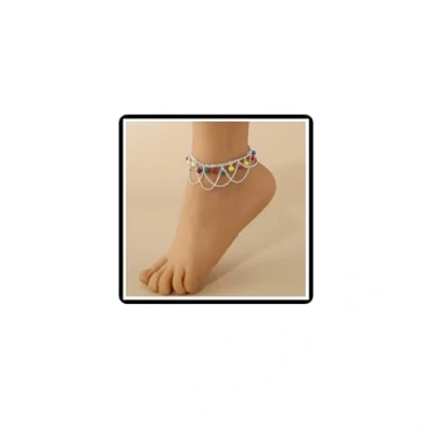 Image of Faruodis Jingle Bells Anklet Bracelet Colorful Tassels Boho Layered Beach Foot Chain Adjustable Jewelry for Women (Silver)