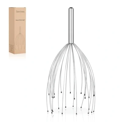 Image of Sancheay Head Massager, 28 Fingers Manual Scalp Scratcher, Handheld Massager for Deep Relaxation, Hair Stimulation and Stress Relief Silver