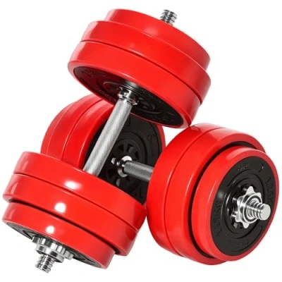 Image of HOMCOM 30KGS 2 In 1 Dumbbell &amp; Barbell Adjustable Set Strength Muscle Exercise Fitness Plate Bar Clamp Rod Home Gym Sports Area