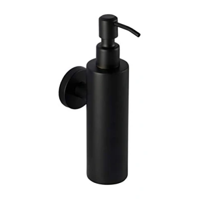 Image of Ambrosya Soap Dispenser Made of Stainless Steel in Black Bathroom Dish Drilling Holder Toilet Wall (Stainless (Black), Round)