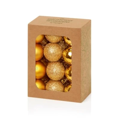 Image of Premier Decorations Set of 24 x 3cm Shatterproof Baubles Warm Gold Assorted Finishes Luxury Christmas Tree Decorations, Hanging