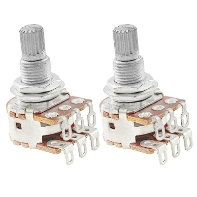 Image of Musiclily Pro Aluminium Mini Metric Sized Blend Pots MN500K Dual Balance Potentiometers with Center Detent for Guitar (Set of 2)