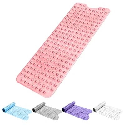 Image of Bath Mat Non Slip Anti Mould 100x40cm Extra Large Shower Mats with Suction Cups and Drain Holes, Rubber Bathtub for Bathroom, Machine Washable (Clear Pink)