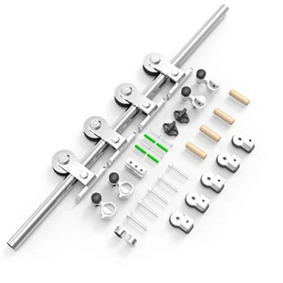 Image of TSMST 152CM/5FT Stainless Steel Sliding Barn Door Hardware Kit Track Roller Closet Accessory for Double