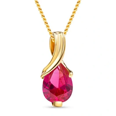 Image of MIORE necklace for women in 9 kt 375 yellow gold with pear shape red ruby pendant
