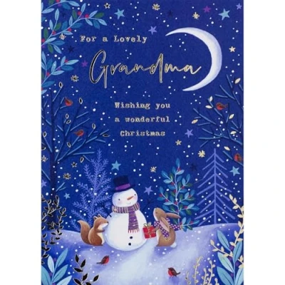 Image of Paperlink Lovely Grandma Christmas Card Snowman and Forest Animals with Foil Details Eco Friendly Recyclable