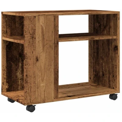 Image of vidaXL Side Table with Wheels Engineered Wood, Old Wood Brown, Swivel &amp; Ample Storage for Living Room, Kitchen, Bedroom