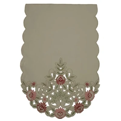 Image of GiftsScotland.com Pack of 6 Cream Pink Green Embroidered Floral Cutwork Scalloped Edge Chair Back Covers Antimacassar 186