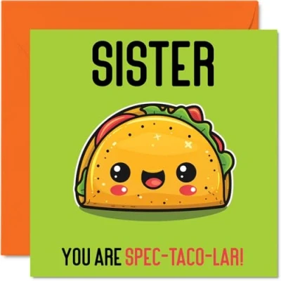 Image of Birthday Cards for Sister Spec Taco lar Funny Happy Card from Brother, Sibling Gifts, 145mm x Joke Greeting Women Her