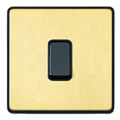 Image of MK Dimensions 1 Gang 20A Switch/1 MODULE Grid Satin Brass Finish Frontplate with A Black Trim