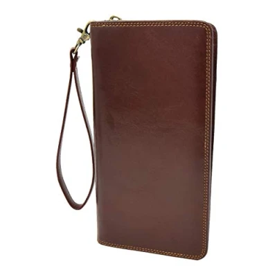 Image of Real Italian Leather Travel Passport Wallet Cards ID Documents Boarding Pass Clutch Purse AVM10 Black Brown (Brown)