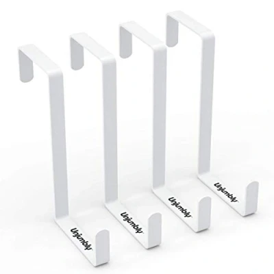Image of Unjumbly Over Door Hooks, 4 Pack Metal Hanger Coat Hooks for Door, The Hook Hanging Towel, Bag, Robe Reversible Bedroom, Bathroom, Wardrobe, White