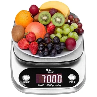 Image of 10kg Digital Kitchen Scale Tare Function &amp; Auto Off Premium Stainless Steel for Multifunctional Cooking Food with Backlit LCD Display Weight Scales Built in Battery, Sliver