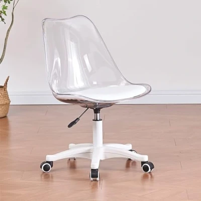 Image of CYPOSLDN Armless Acrylic Office Chair with Wheels,Clear Desk Chair,360 Swivel And Height Adjustable Vanity Chair,Ergonomic Computer Chair,Modern Cute Rolling Home Chairs,A