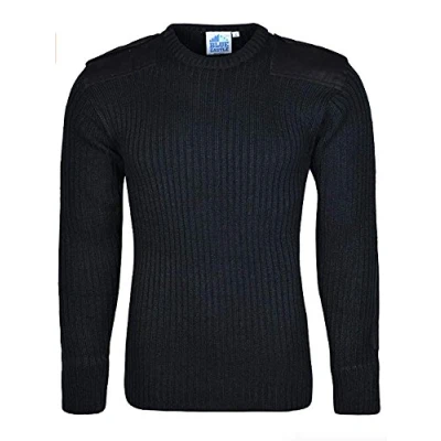 Image of Castle Clothing Mens Army Security Jumper Pullover Crew Neck Long Sleeves Knitted Top (Large, Black)