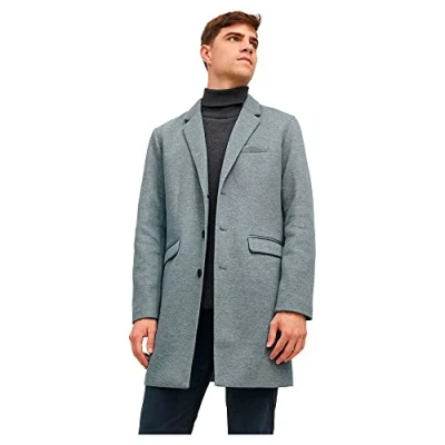 Image of JACK &amp; JONES Mens Long Coat Regular Fit Knitted Sleeve Outdoor Wear, Blazer Navy Colour, UK Size L