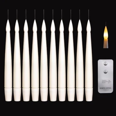 Image of Set of 10 15cm Floating White LED Battery Candles in Warm with Remote Control
