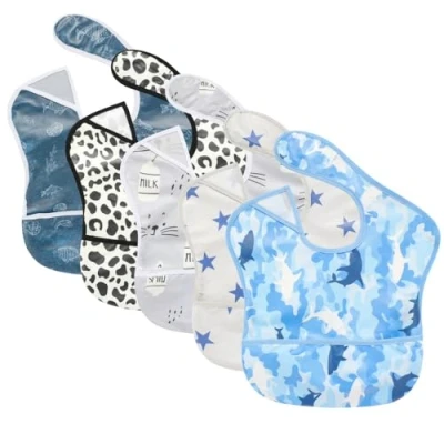 Image of TSD Baby Bibs Waterproof Feeding 5pack Adjustable Mealtime Poctet Bib for Newborn Toddler Infant Easy Clean Boy Girl Essentials Shower Gift