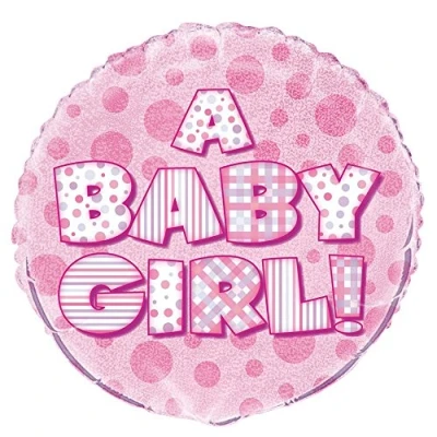 Image of Pink Baby Girl Prism Round Foil Balloon (45cm) 1 Piece Celebratory Party Decoration for Shower &amp; Gender Reveal