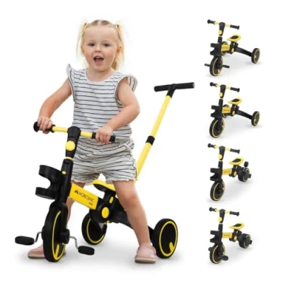 Image of Mobiclinic® Kids, 5 in 1 Tricycle, Balance bike, Chase, Evolutive, Ages 5, Adjustable Handlebar and Seat, Ultralight, Toddler Easy Assembly, Puncture Proof Wheels, Up to 25 kg (Yellow)