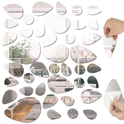 Image of 40 Pieces Acrylic Setting Wall Sticker, Mirror Removable Acrylic, Oval Sheets for Walls, Sheet Decal Stickers Suitable Decorative Scenes