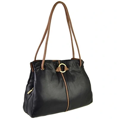 Image of Gigi Ladies Classic Soft Leather Shoulder Handbag Othello Collection Black/Honey