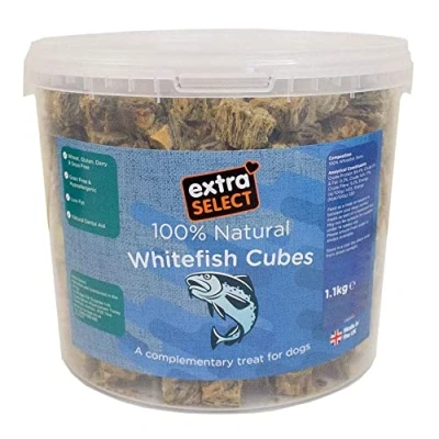Image of Extra Select Natural Dog Treat Premium Whitefish Cubes Bucket 1.1 kg