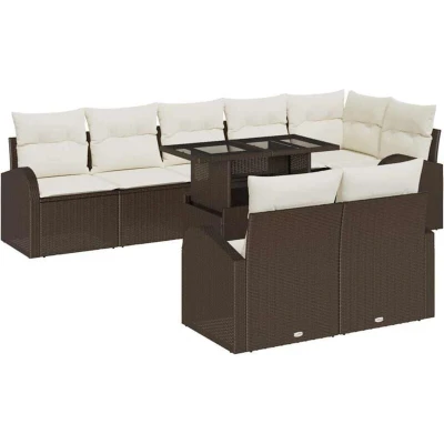 Image of vidaXL 9 Piece Garden Sofa Set with Cushions Brown Poly Rattan