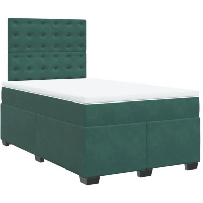 Image of vidaXL Box Spring Bed with Mattress Dark Green 120x190 cm Small Double Velvet