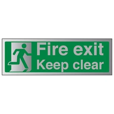 Image of V Safety Fire Exit Keep Clear Sign 450mm x 150mm 3mm Brushed Alu Comp