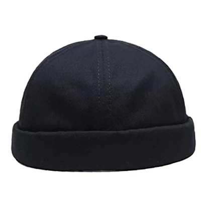 Image of Adjustable Hats Rapper Docker Cap Rolled Cuff Retro Brimless Soft Beanie Unisex Sailor Hat Navy
